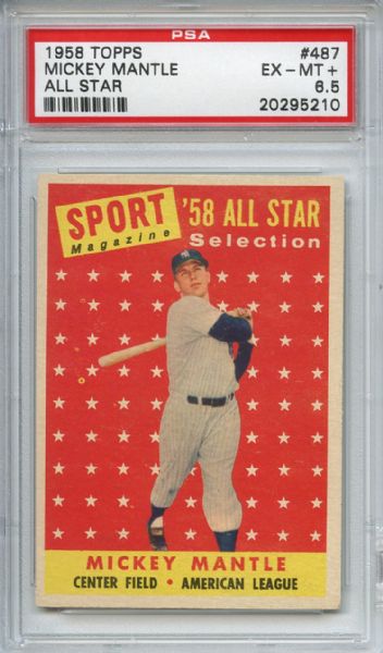 1958 Topps 487 Mickey Mantle All Star PSA EX-MT+ 6.5