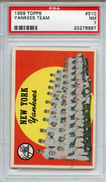1959 Topps 510 New York Yankees Team PSA NM 7