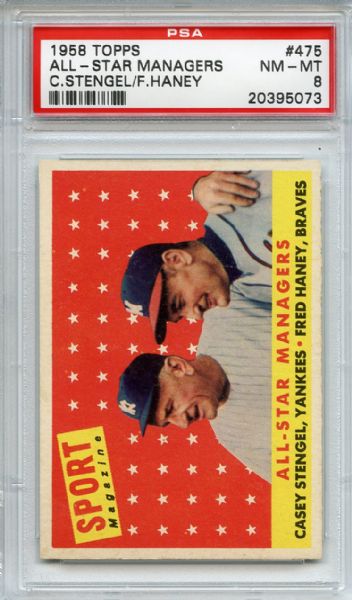 1958 Topps 475 All Star Managers Stengel Haney PSA NM-MT 8
