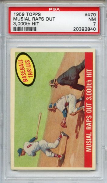 1959 Topps 470 Stan Musial Raps Out 3000th Hit PSA NM 7