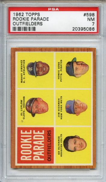 1962 Topps 598 Rookie Parade Outfielders PSA NM 7