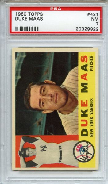 1960 Topps 421 Duke Maas PSA NM 7