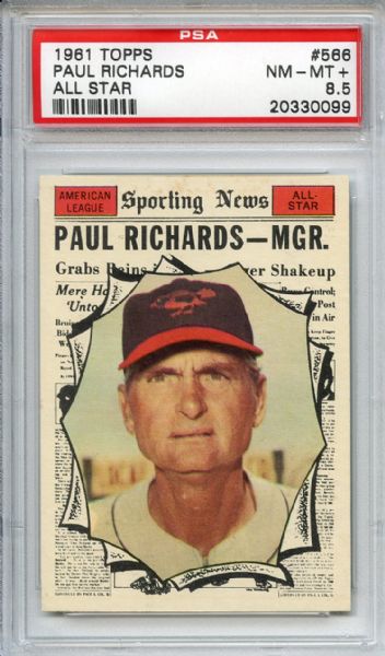 1961 Topps 566 Paul Richards All Star PSA NM-MT+ 8.5