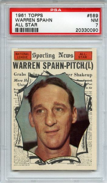 1961 Topps 589 Warren Spahn All Star PSA NM 7