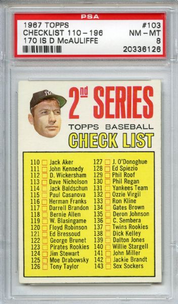 1967 Topps 103 Mickey Mantle CL PSA NM-MT 8