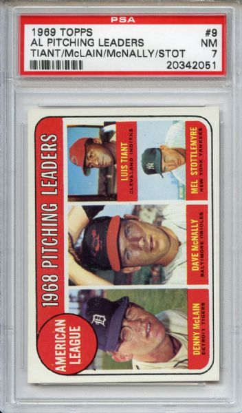 1969 Topps 9 AL Pitching Leaders PSA NM 7