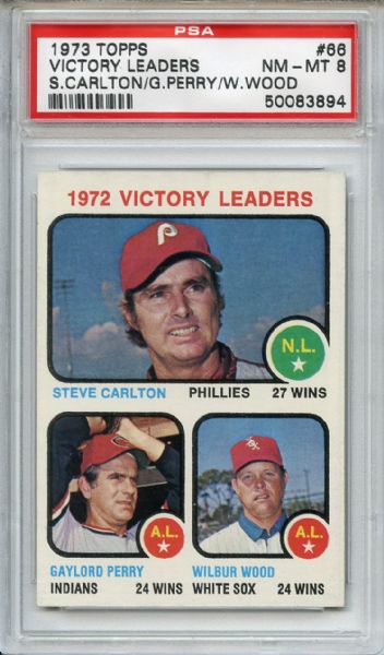 1973 Topps 66 Victory Leaders Carlton Perry PSA NM 7