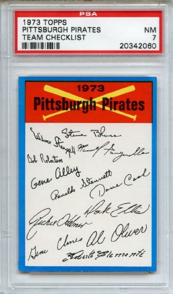 1973 Topps Team Checklist Pittsburgh Pirates PSA NM 7