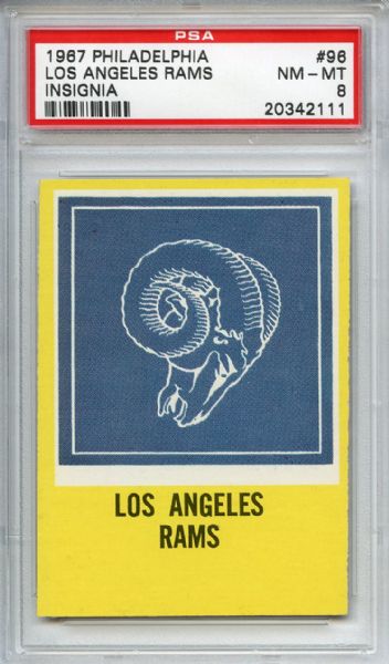 1967 Philadelphia 96 Los Angeles Rams Insignia PSA MM-MT 8