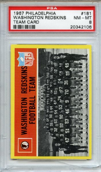 1967 Philadelphia 181 Washington Redskins Team PSA MM-MT 8