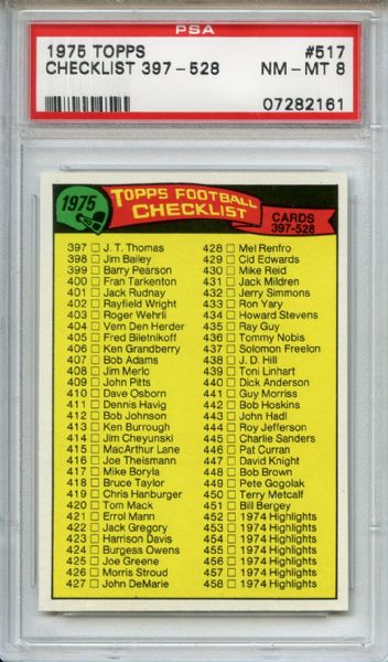 1975 Topps 517 Checklist PSA NM-MT 8