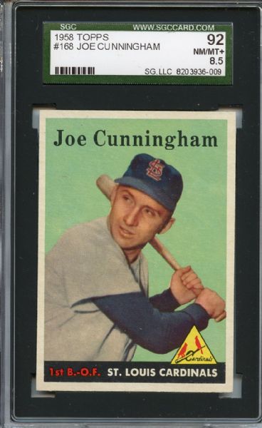 1958 Topps 168 Joe Cunningham SGC NM/MT+ 92 / 8.5