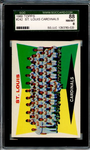 1960 Topps 242 St. Louis Cardinals Team SGC NM/MT 88 / 8