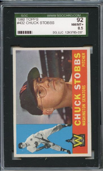 1960 Topps 432 Chuck Stobbs SGC NM/MT+ 92 / 8.5