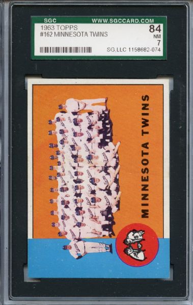1963 Topps 162 Minnesota Twins Team SGC NM 84 / 7