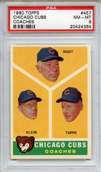 1960 Topps 457 Chicago Cubs Coaches PSA NM-MT 8