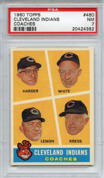 1960 Topps 460 Cleveland Indians Coaches Lemon PSA NM 7