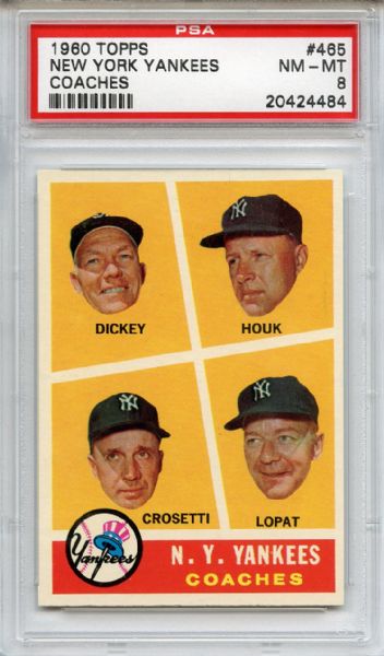 1960 Topps 465 New York Yankees Coaches Dickey PSA NM-MT 8