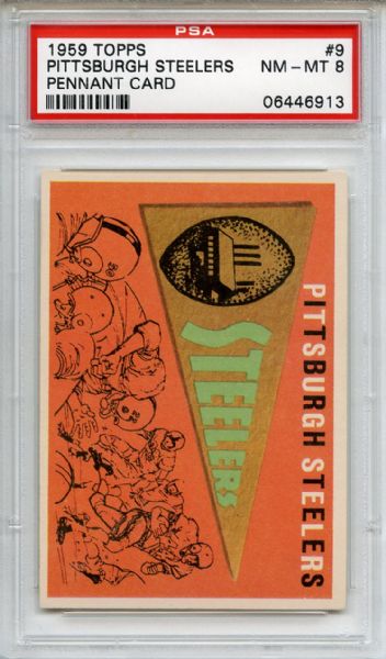 1959 Topps 9 Pittsburgh Steelers Pennant Card PSA NM-MT 8