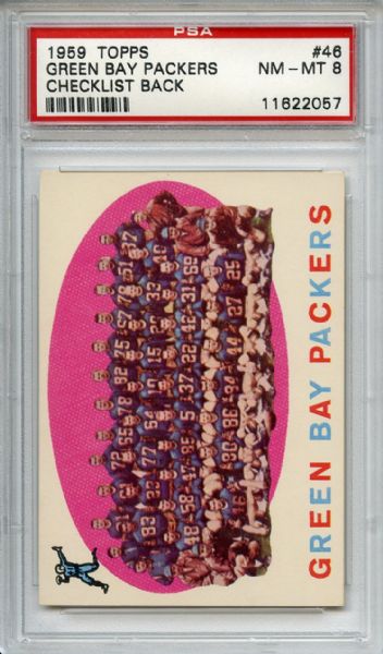 1959 Topps 46 Green Bay Packers Checklist Back PSA NM-MT 8