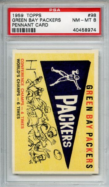 1959 Topps 98 Green Bay Packers Pennant Card PSA NM-MT 8