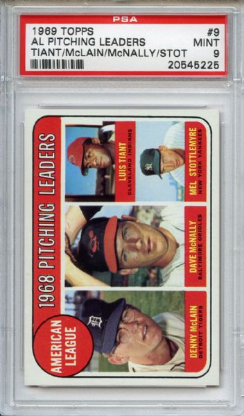 1969 Topps 9 AL Pitching Leaders PSA MINT 9