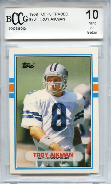 1989 Topps Traded 70T Troy Aikman Rookie BCCG 10 Mint or Better