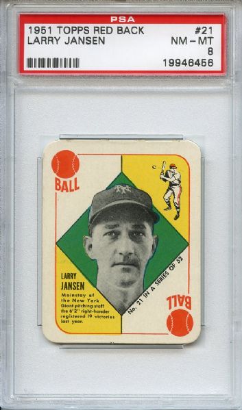 1951 Topps Red Back 21 Larry Jansen PSA NM-MT 8