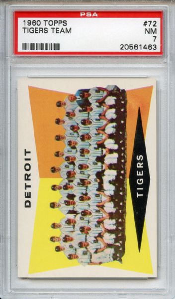 1960 Topps 72 Detroit Tigers Team PSA NM 7