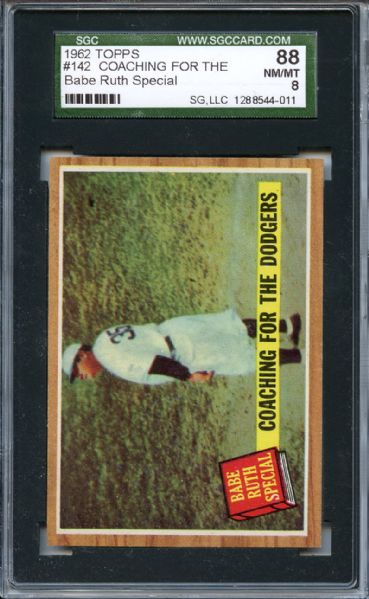 1962 Topps 142 Babe Ruth Coaching for Dodgers SGC NM/MT 88 / 8