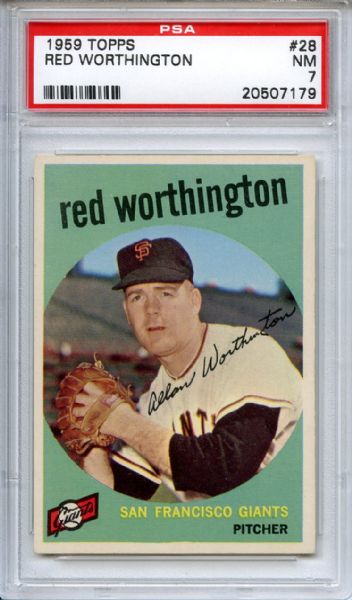 1959 Topps 28 Red Worthington PSA NM 7