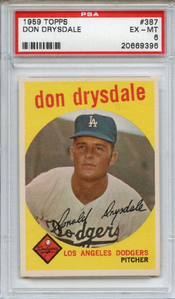 1959 Topps 387 Don Drysdale PSA EX-MT 6