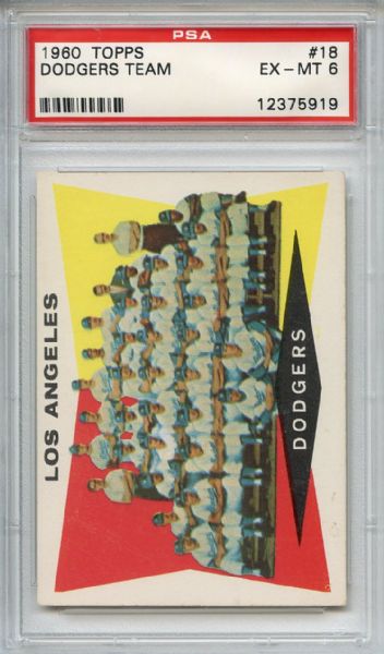 1960 Topps 18 Los Angeles Dodgers PSA EX-MT 6