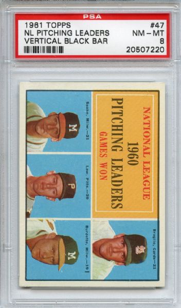 1961 Topps 47 NL Pitching Leaders Spahn PSA NM-MT 8