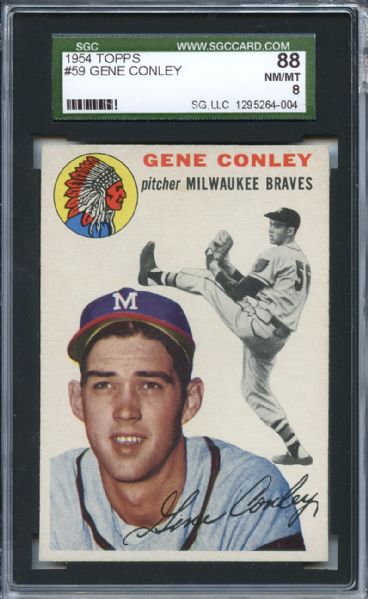 1954 Topps 59 Gene Conley SGC NM/MT 88 / 8
