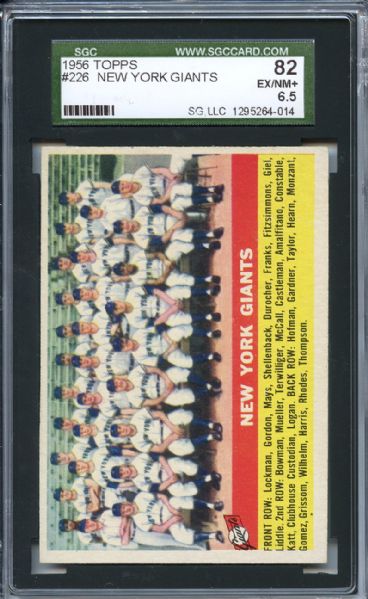 1956 Topps 226 New York Giants Team SGC EX/MT+ 82 / 6.5