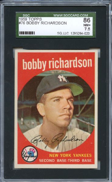 1959 Topps 76 Bobby Richardson SGC NM+ 86 / 7.5