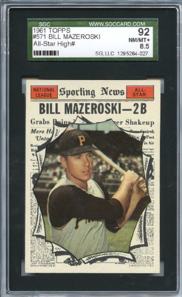 1961 Topps 571 Bill Mazeroski All Star SGC NM/MT+ 92 / 8.5