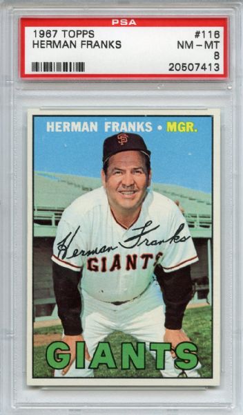 1967 Topps 116 Herman Franks PSA NM-MT 8