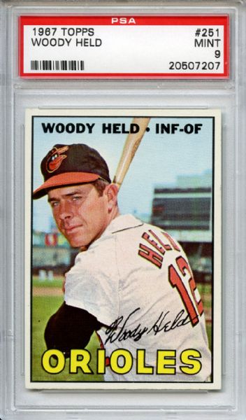 1967 Topps 251 Woody Held PSA MINT 9