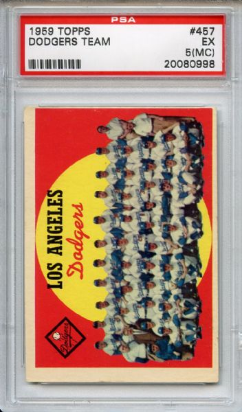 1959 Topps 457 Los Angeles Dodgers Team PSA EX 5 (MC)