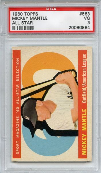 1960 Topps 563 Mickey Mantle All Star PSA VG 3