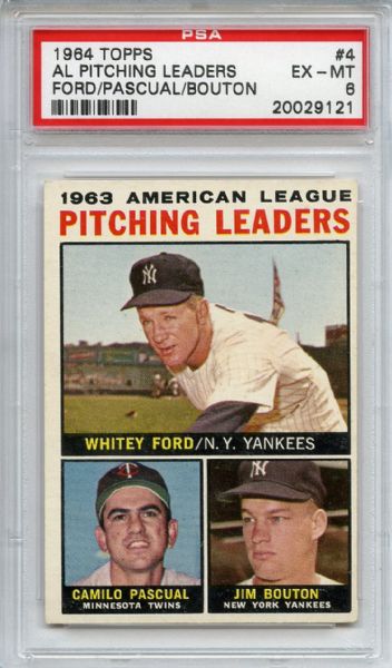1964 Topps 4 AL Pitching Leaders Ford PSA EX-MT 6