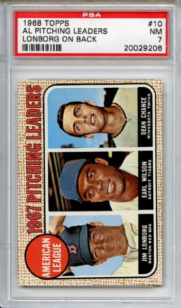 1968 Topps 10 AL Pitching Leaders Lonborg on Back PSA NM 7