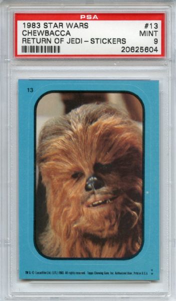 1983 Star Wars Return of the Jedi Stickers 13 Chewbacca PSA MINT 9