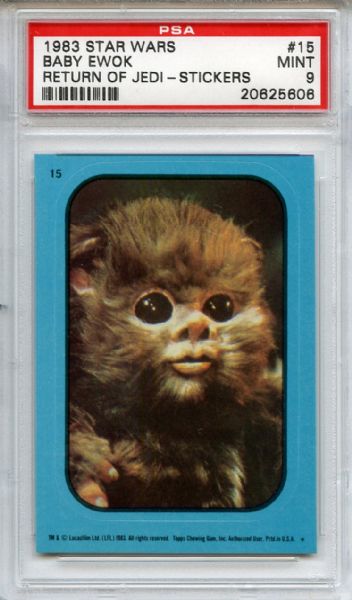 1983 Star Wars Return of the Jedi Stickers 15 Baby Ewok PSA MINT 9