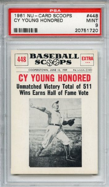 1961 Nu-Card Scoops 448 Cy Young PSA MINT 9