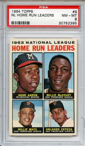 1964 Topps 9 NL Home Run Leaders Aaron McCovey Mays Cepeda PSA NM-MT 8