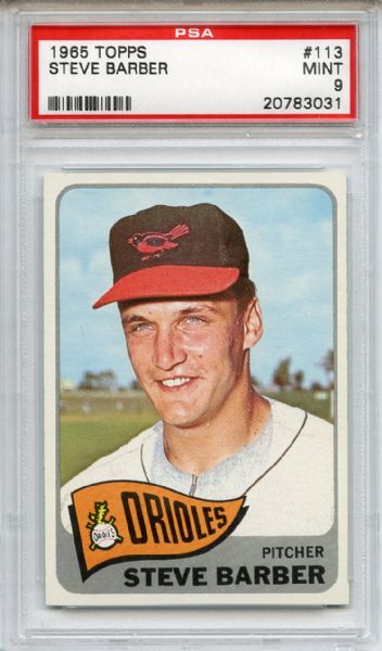 1965 Topps 113 Steve Barber PSA MINT 9