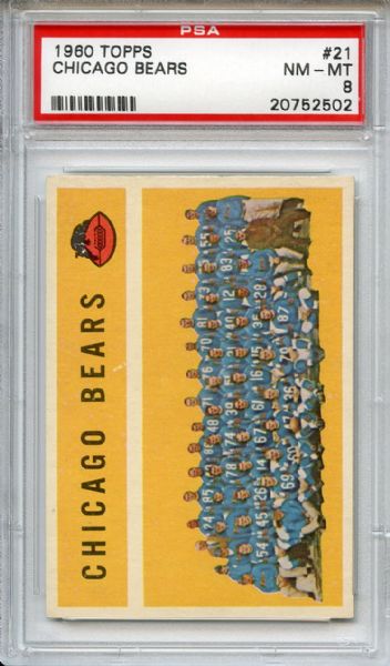 1960 Topps 21 Chicago Bears Team PSA NM-MT 8